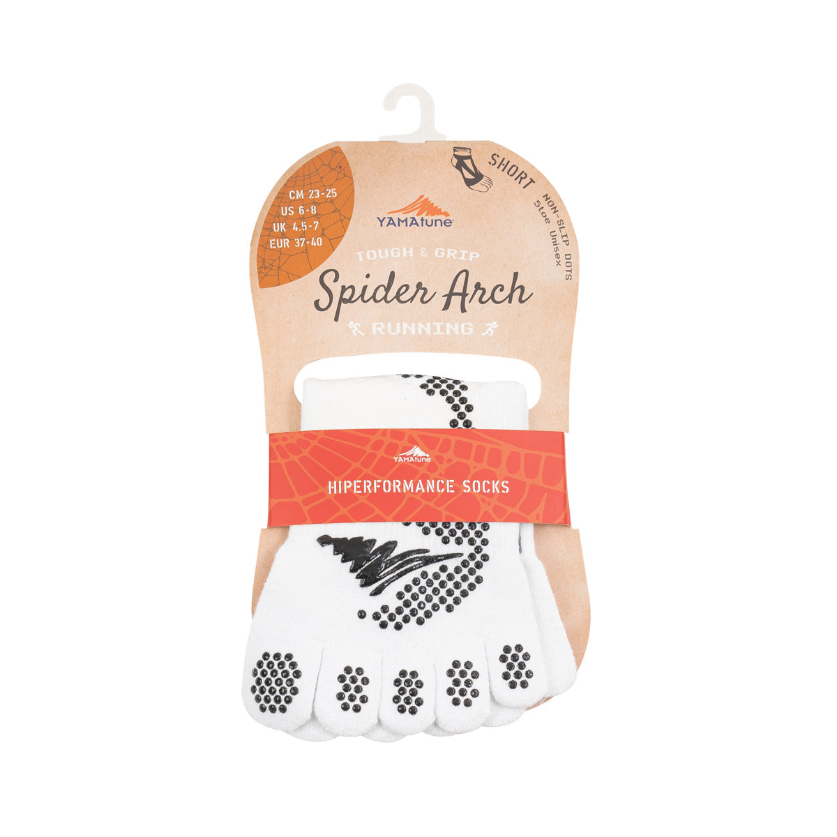 YAMATUNE SPIDER ARCH SHORT 5TOE WITH NON SLIP DOTS - WHITE/WHITE