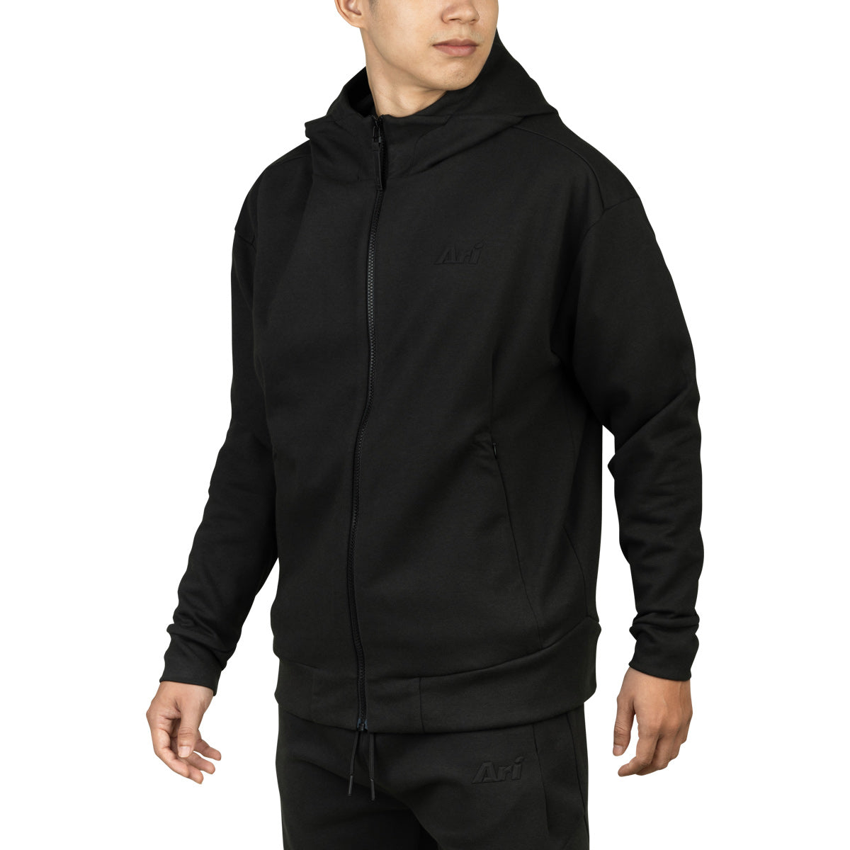 ARI TAG FULL ZIP HOODED JACKET - BLACK/BLACK/BLACK