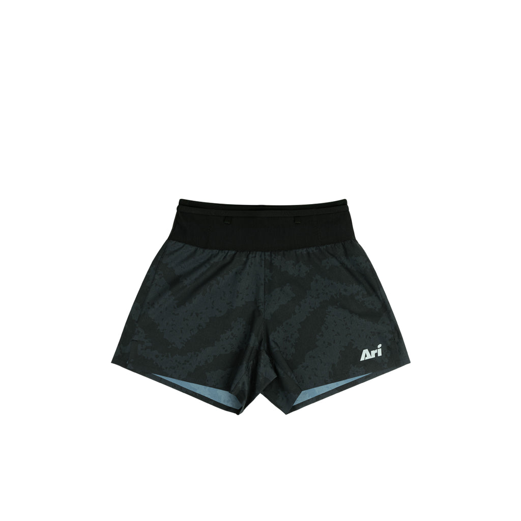 ARI WOMEN ELITE KOTH TRAIL RUNNING SHORTS - BLACK/SILVER/BLACK