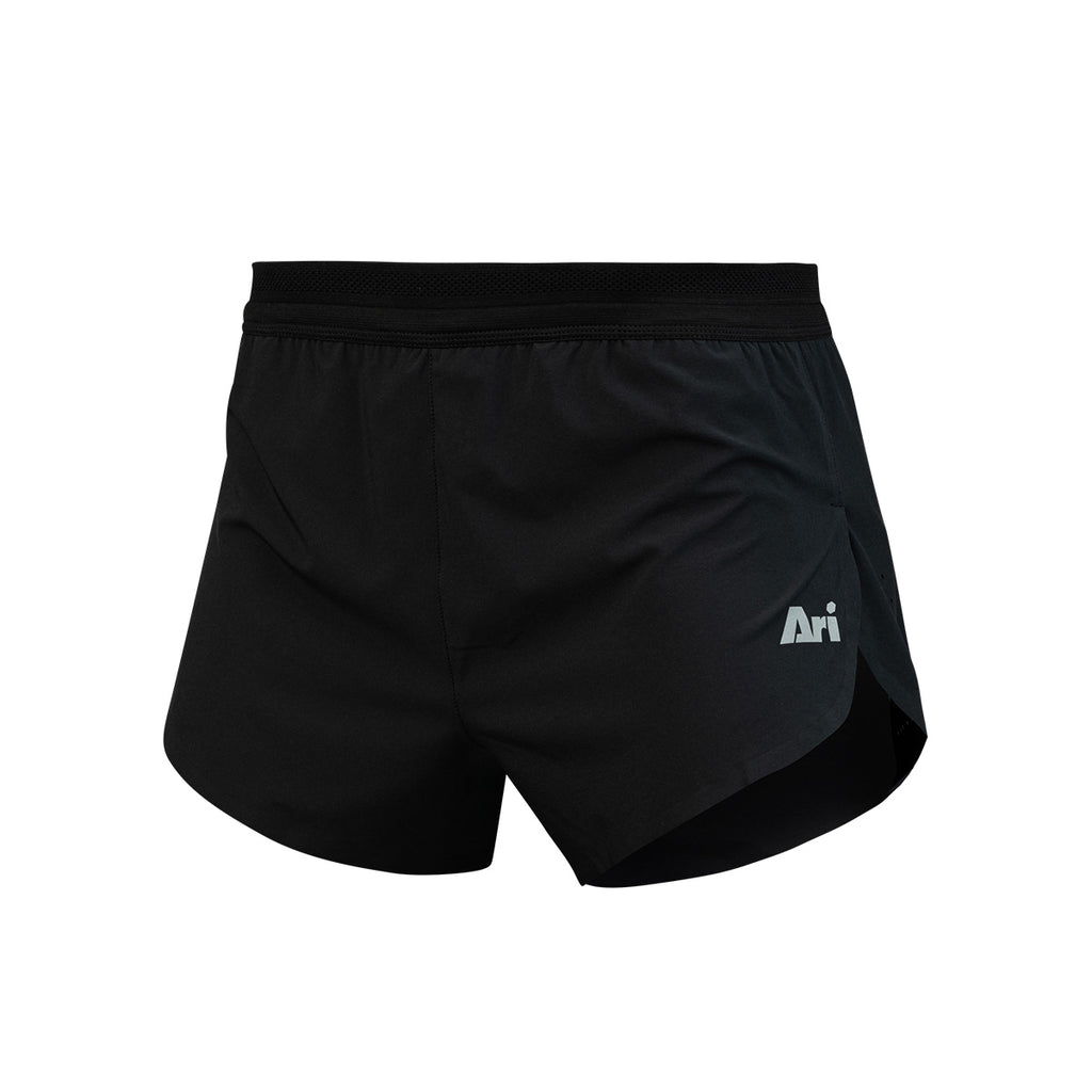 ARI MEN ELITE 3 INCHES RUNNING SHORT - BLACK/BLACK/SILVER