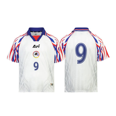 ARI X CAPTAIN TSUBASA WORLD YOUTH HYUGA AWAY RETRO JERSEY - WHITE/BLUE/RED