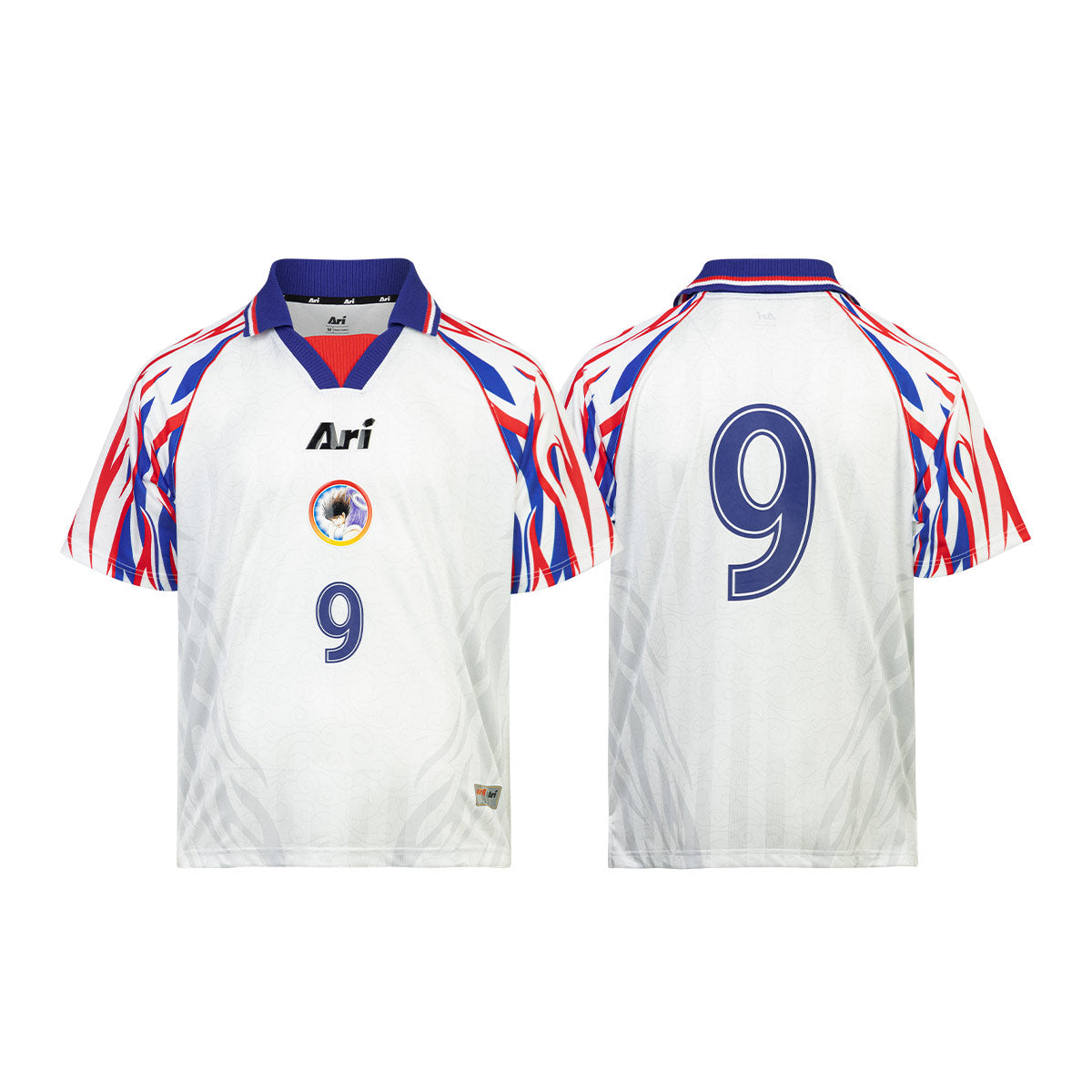 ARI X CAPTAIN TSUBASA WORLD YOUTH HYUGA AWAY RETRO JERSEY - WHITE/BLUE/RED