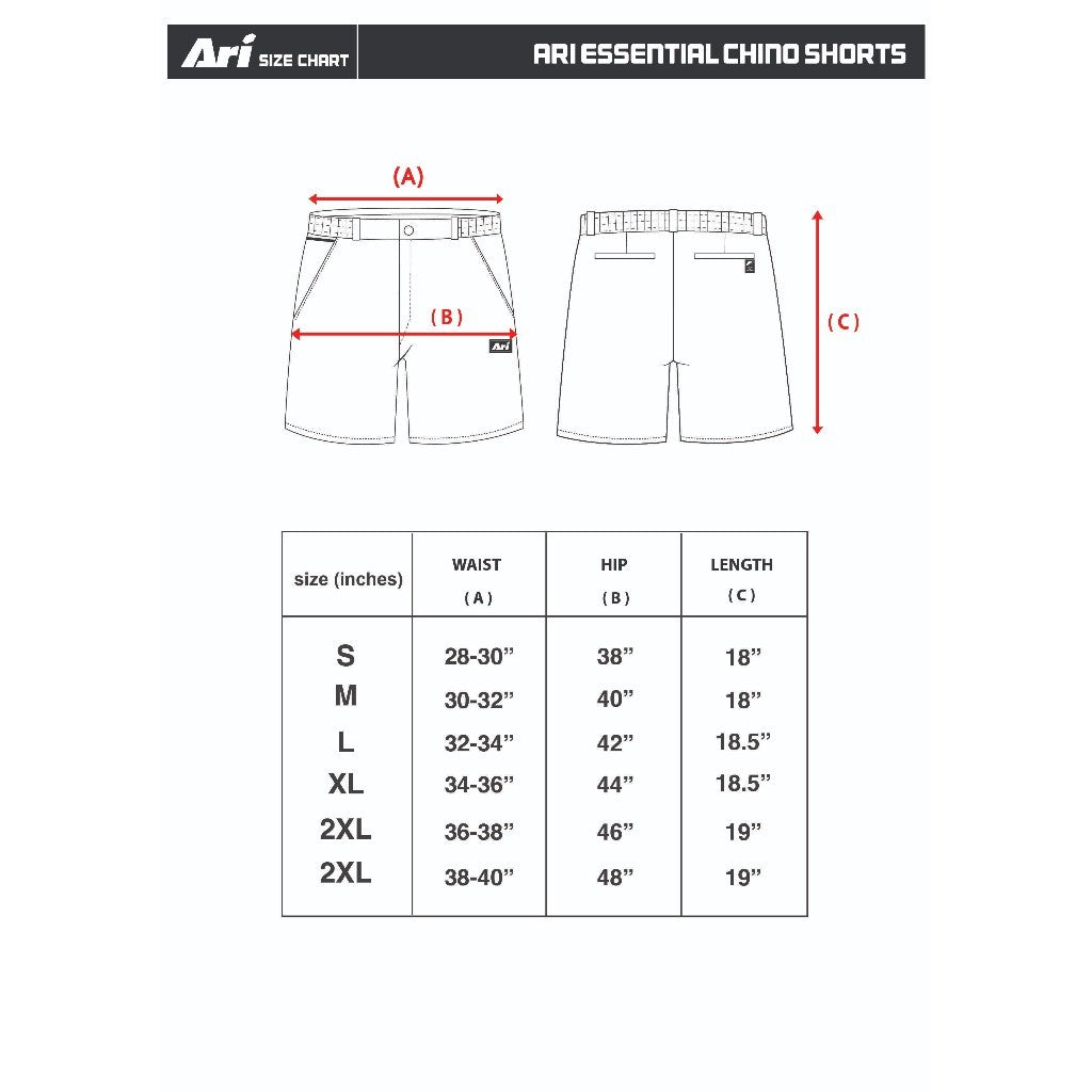 ARI ESSENTIAL CHINO SHORTS - BLACK/BLACK/WHITE