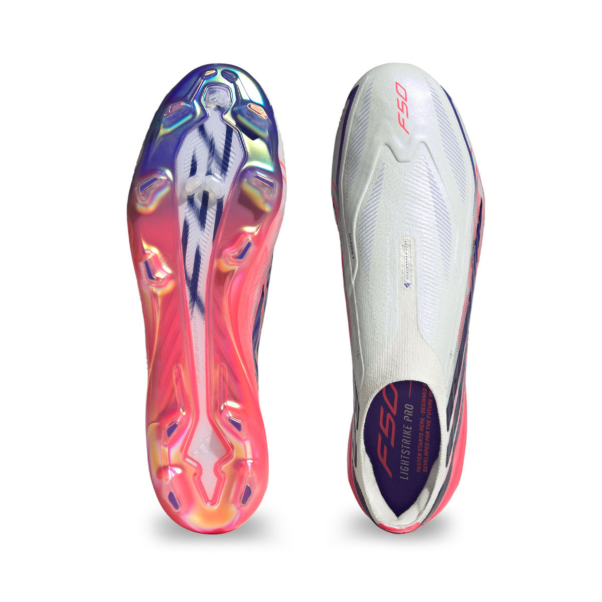 ADIDAS F50 HYPERFAST ELITE LACELESS FG - FTWR WHITE/SOLAR PURPLE/SOLAR TURBO