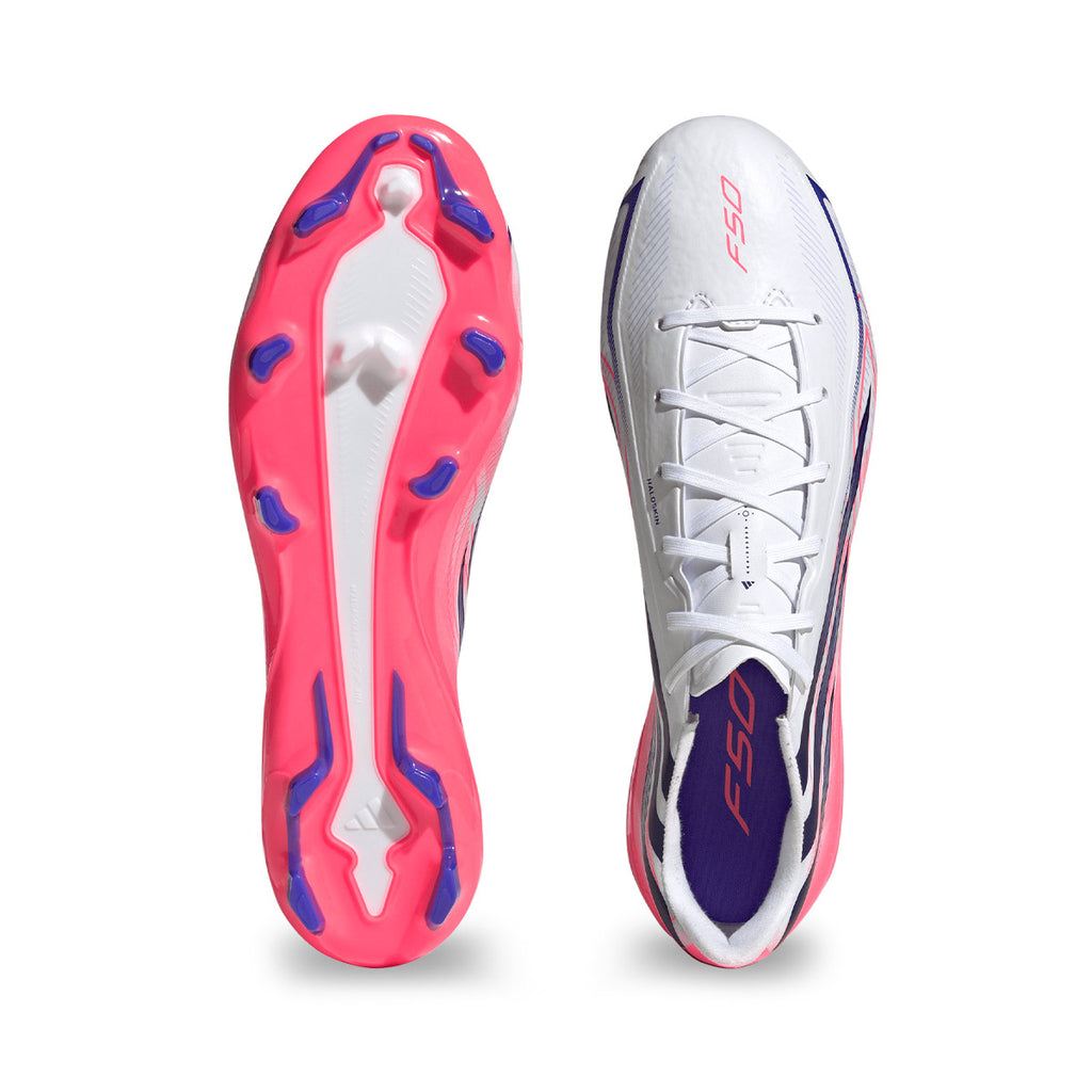 ADIDAS F50 HYPERFAST LEAGUE FG - FTWR WHITE/SOLAR PURPLE/SOLAR TURBO