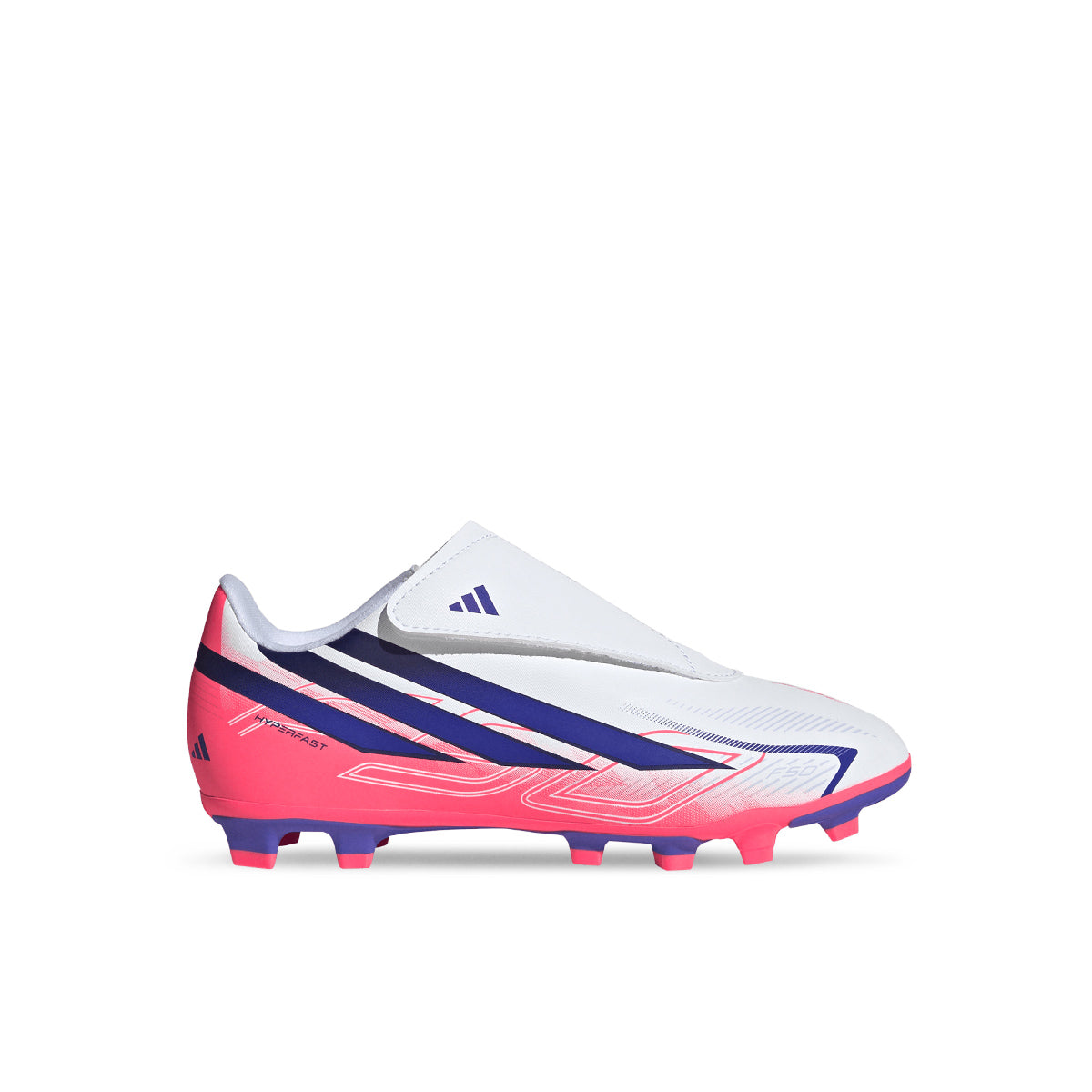 ADIDAS F50 HYPERFAST CLUB VEL FG/MG J - FTWR WHITE/SOLAR PURPLE/SOLAR TURBO