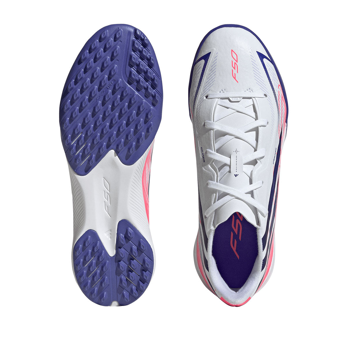 ADIDAS F50 HYPERFAST LEAGUE TF J - FTWR WHITE/SOLAR PURPLE/SOLAR TURBO