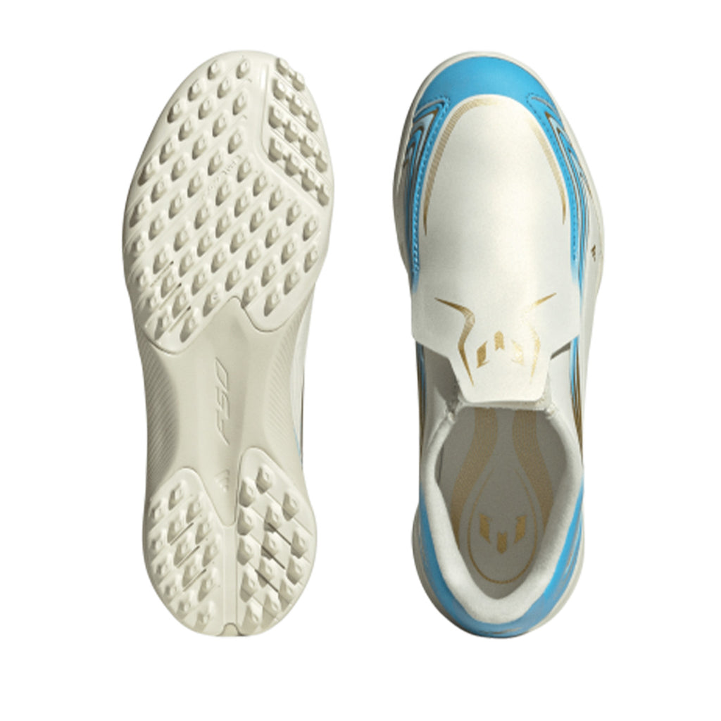 ADIDAS F50 MESSI LEAGUE LACELESS TF J - IVORY/SEMI BLUE BURST/ICEY BLUE