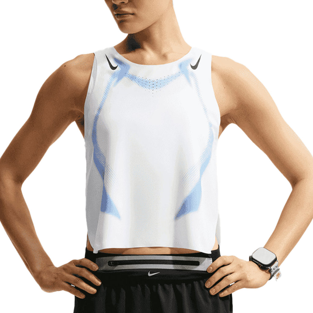 NIKE WOMEN AEROSWIFT CROP TANK - WHITE/BLACK/BLACK