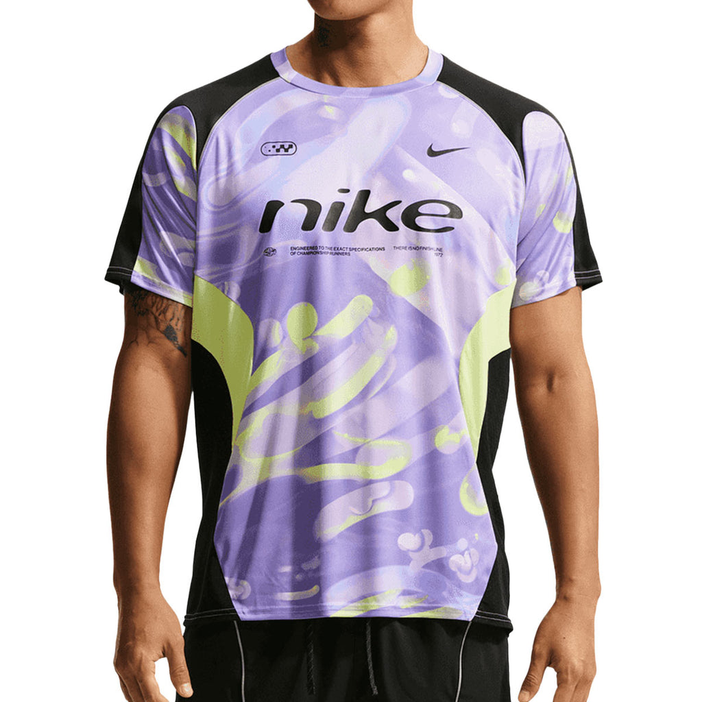 NIKE MEN INLINE DISRUPT SHORT SLEEVE RUNNING TOP - SPACEPURPLE/BLACK/LTLEMONTWIST/BLACK