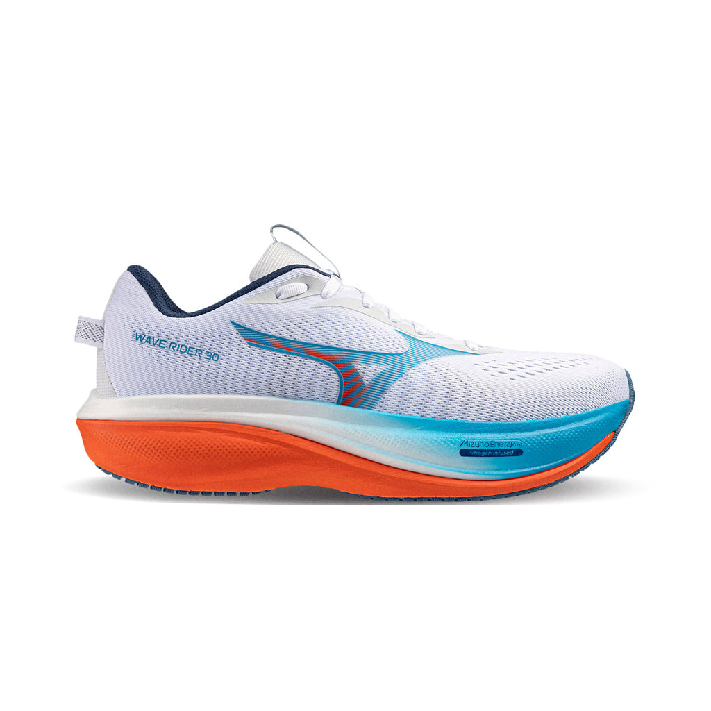MIZUNO MEN WAVE RIDER 30 2E - WHITE/BLUEJEWEL/ORANGE
