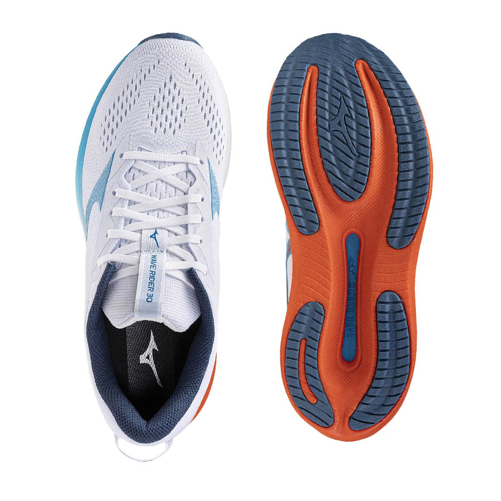 MIZUNO MEN WAVE RIDER 30 2E - WHITE/BLUEJEWEL/ORANGE