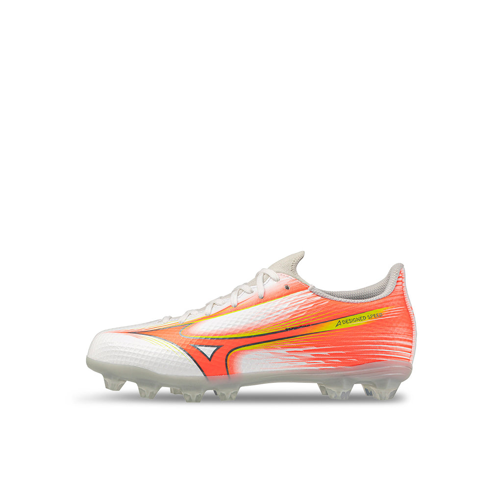 MIZUNO ALPHA III SELECT JR FG - WHITE/LAVA ORANGE/EVENING PRIMROSE