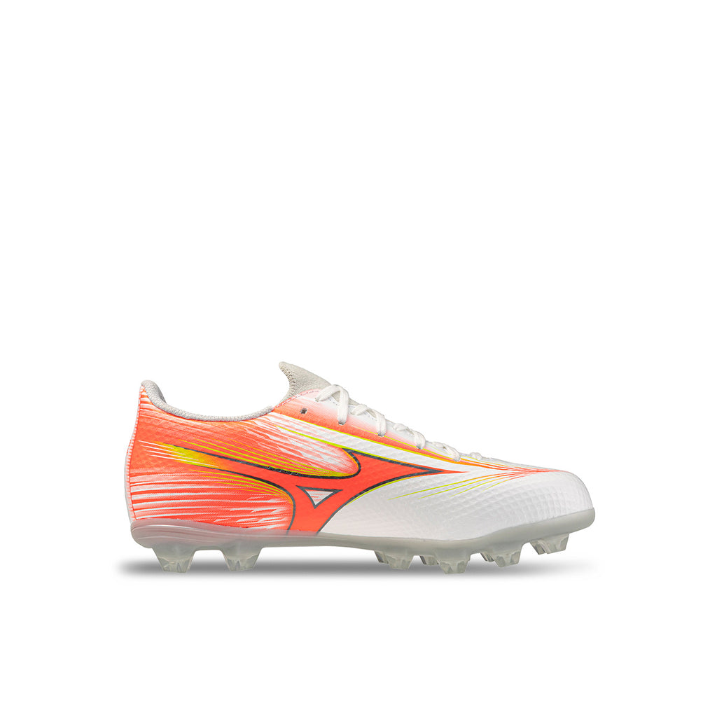 MIZUNO ALPHA III SELECT JR FG - WHITE/LAVA ORANGE/EVENING PRIMROSE