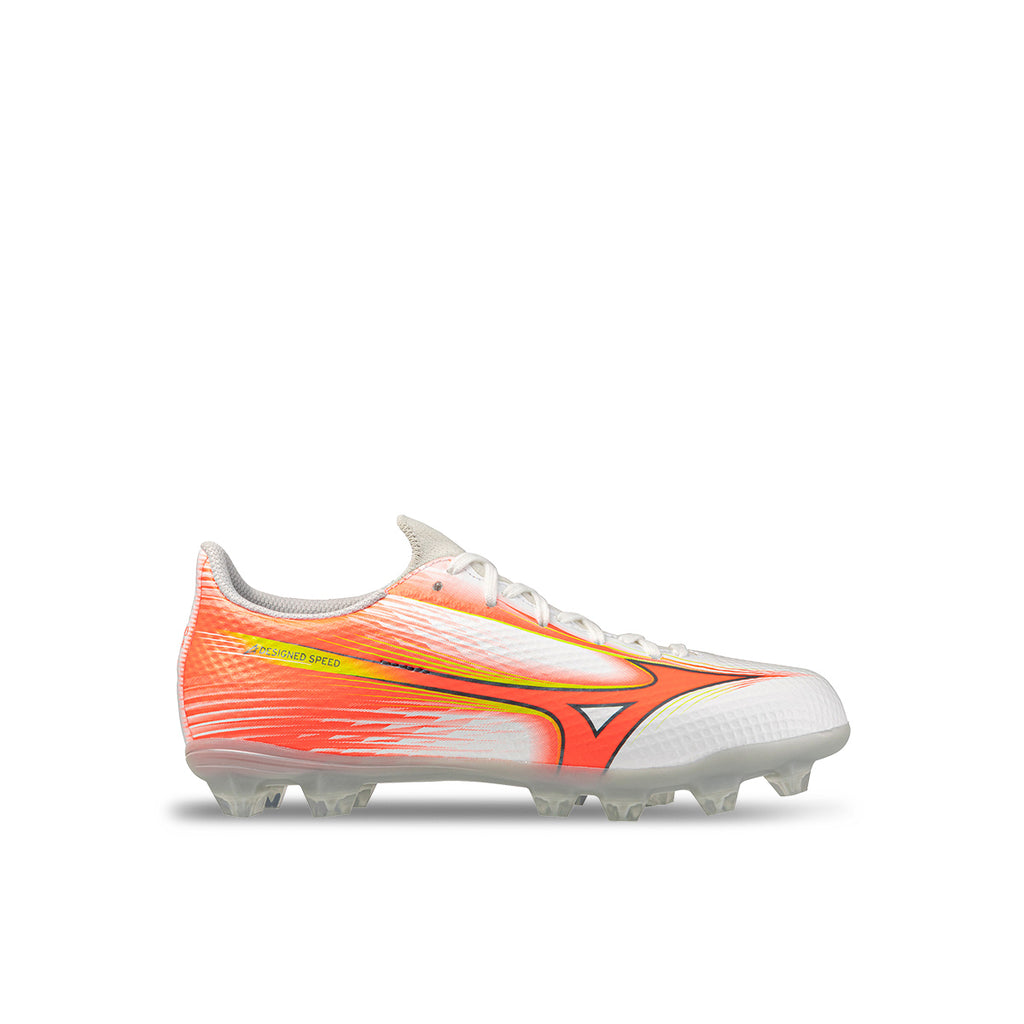 MIZUNO ALPHA III SELECT JR FG - WHITE/LAVA ORANGE/EVENING PRIMROSE