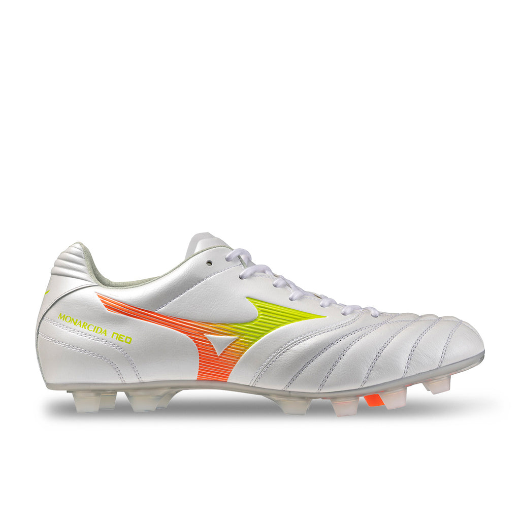 MIZUNO MONARCIDA NEO III WIDE ELITE FG - WHITE/EVENING PRIMROSE/LAVA ORANGE
