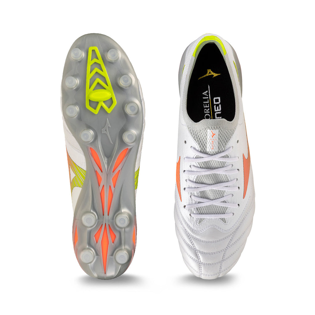 MIZUNO MORELIA NEO V BETA ELITE FG - WHITE/EVENING PRIMROSE/LAVA ORANGE