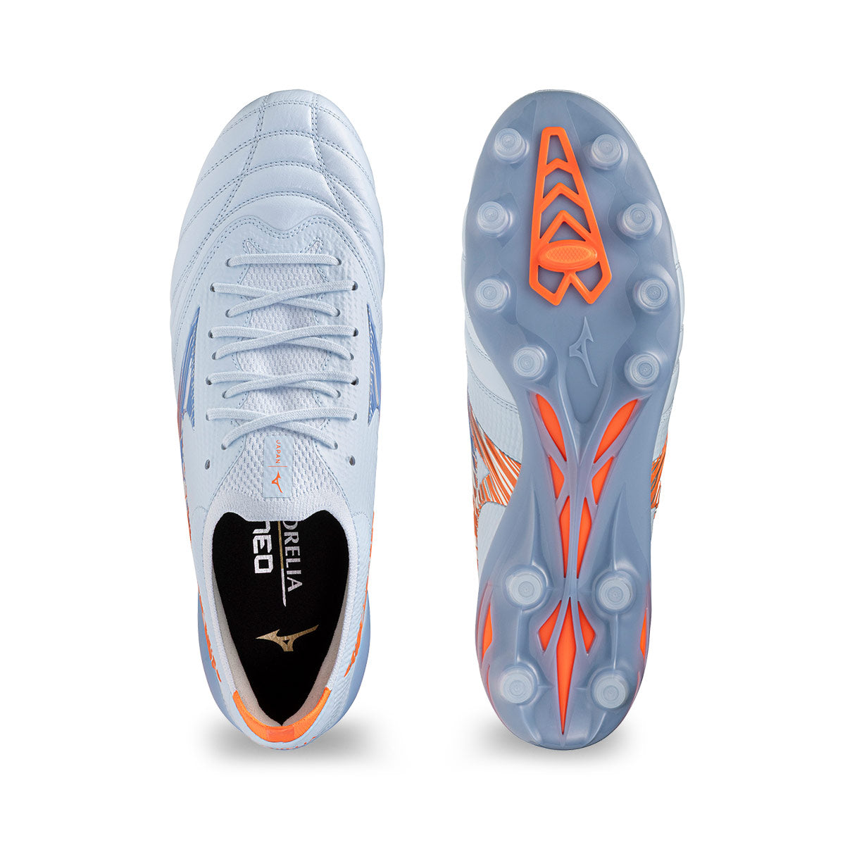 MIZUNO MORELIA NEO V BETA JAPAN FG - BLUE FINCH/CORNFLOWER BLUE/LAVA ORANGE