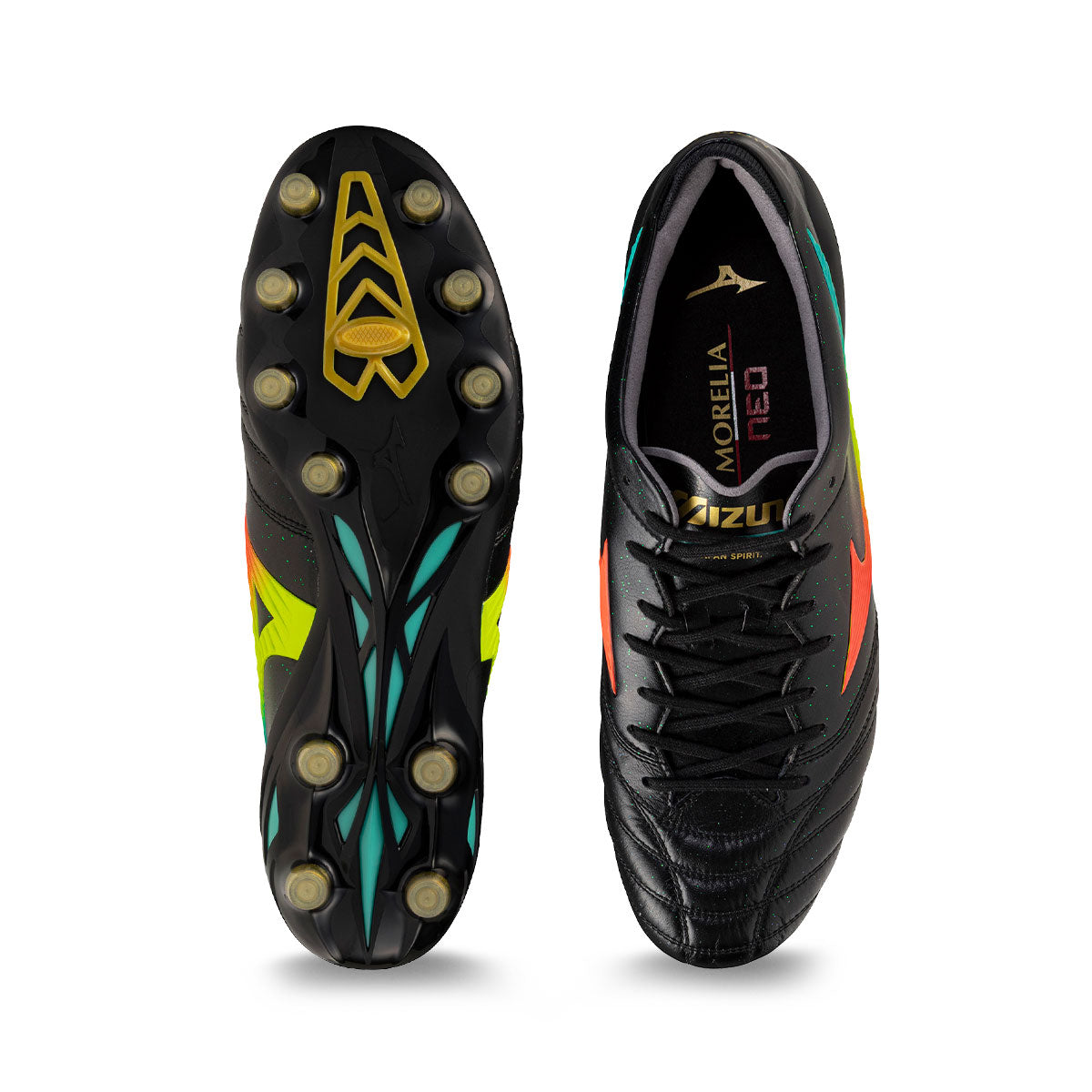 MIZUNO MORELIA NEO V JAPAN FG - BLACK/LAVA ORANGE/ARCADIA