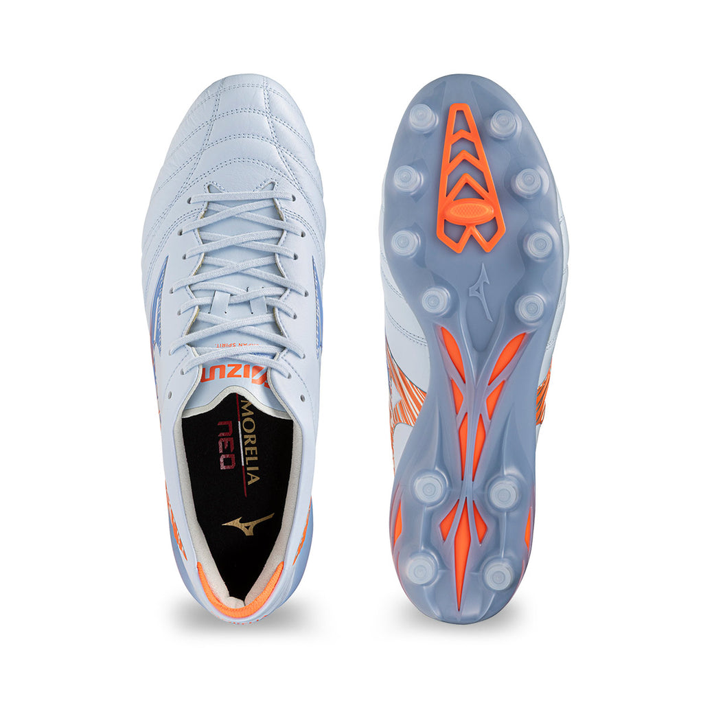 MIZUNO MORELIA NEO V JAPAN FG - BLUE FINCH/CORNFLOWER BLUE/LAVA ORANGE