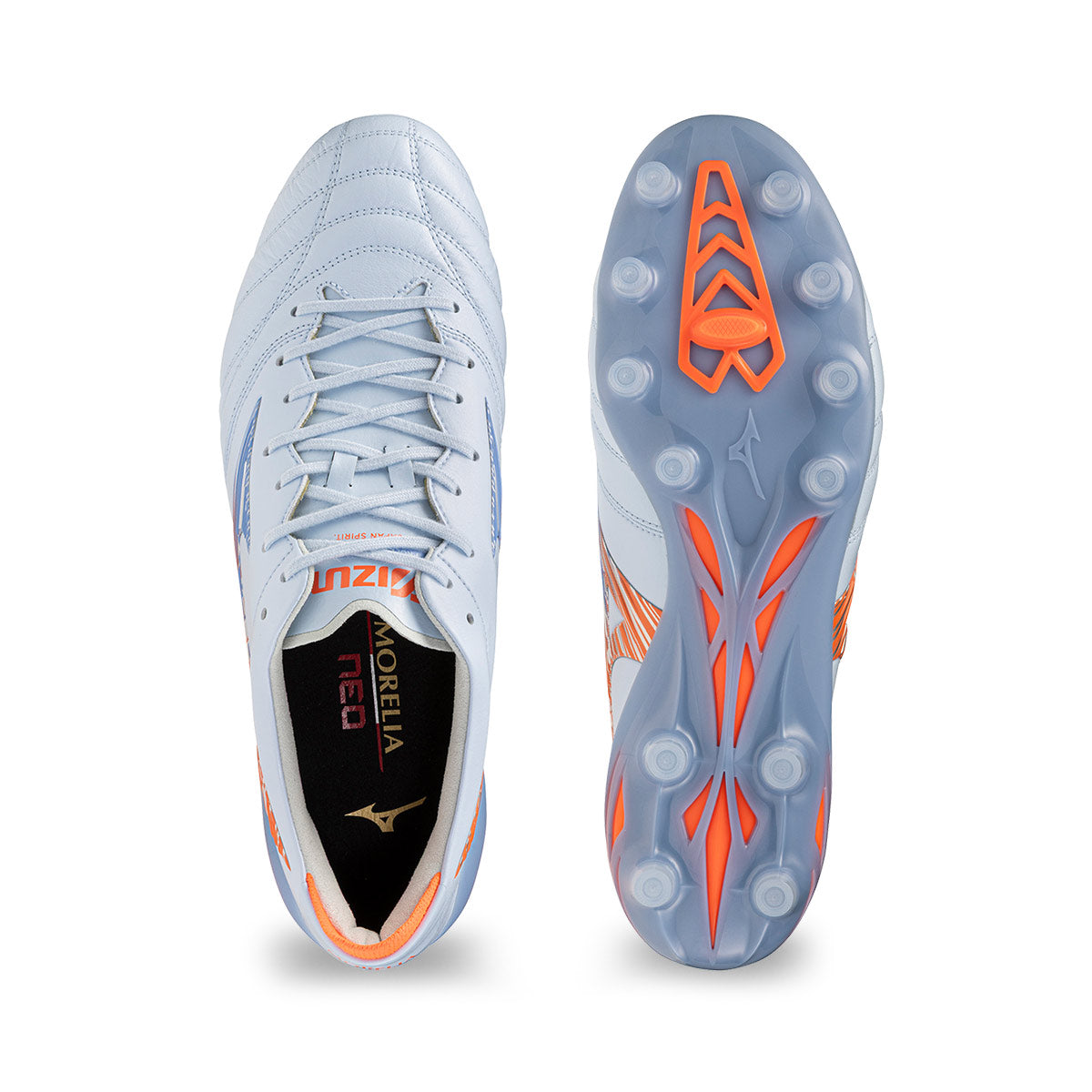 MIZUNO MORELIA NEO V JAPAN FG - BLUE FINCH/CORNFLOWER BLUE/LAVA ORANGE