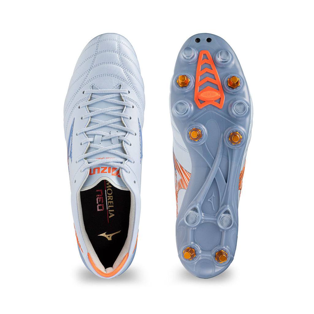 MIZUNO MORELIA NEO V JAPAN MIX - BLUE FINCH/CORNFLOWER BLUE/LAVA ORANGE
