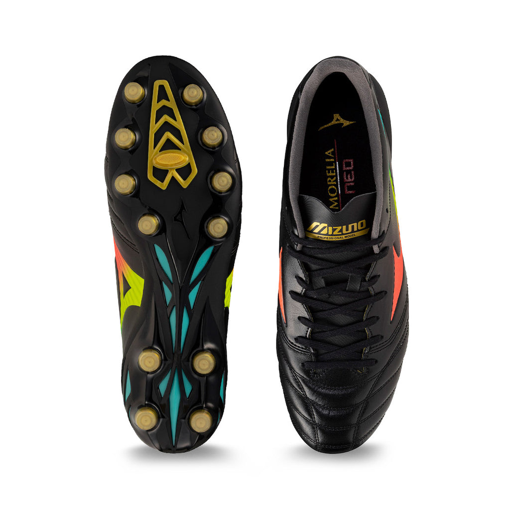 MIZUNO MORELIA NEO V PRO FG - BLACK/LAVA ORANGE/ARCADIA
