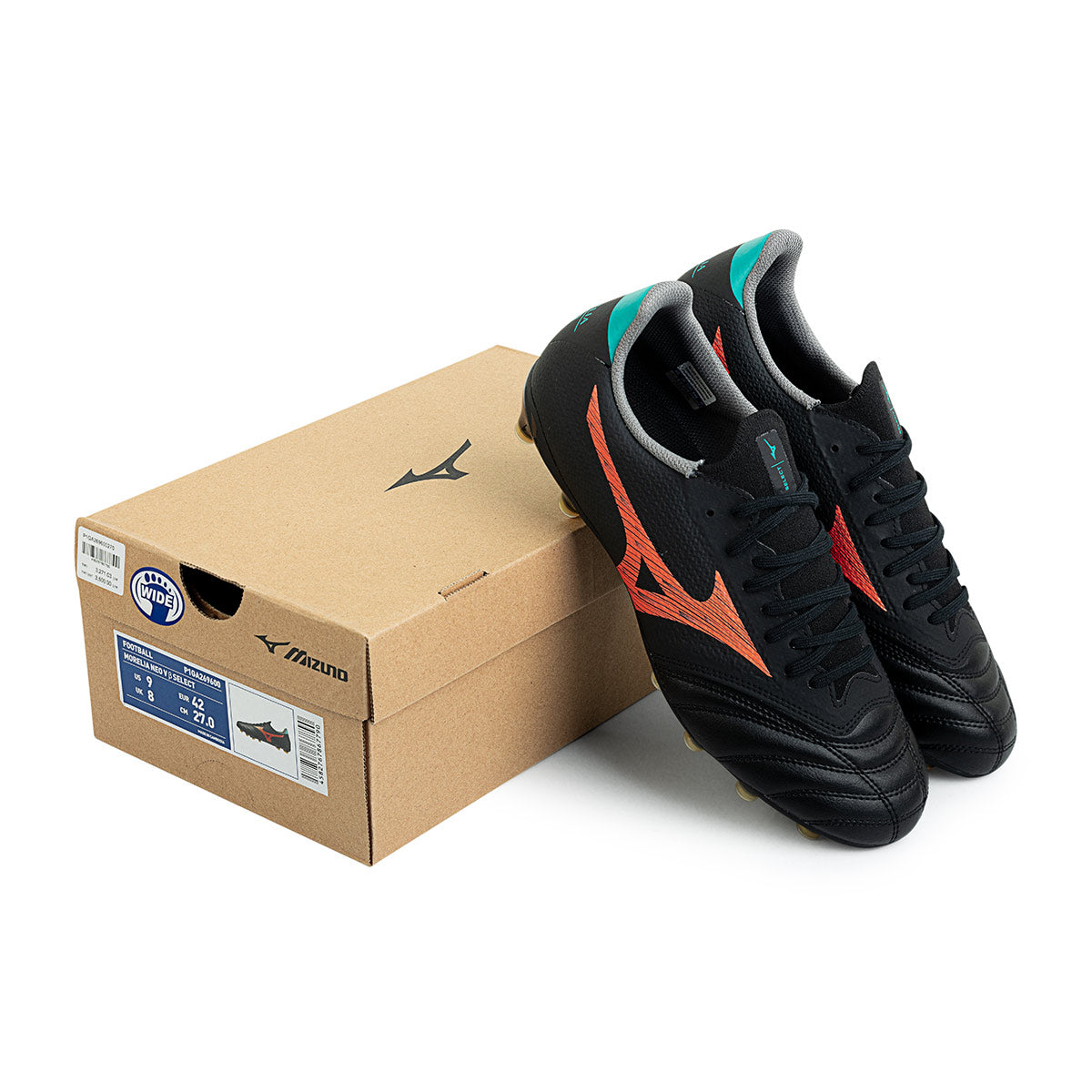 MIZUNO MORELIA NEO V BETA SELECT FG - BLACK/LAVA ORANGE/ARCADIA