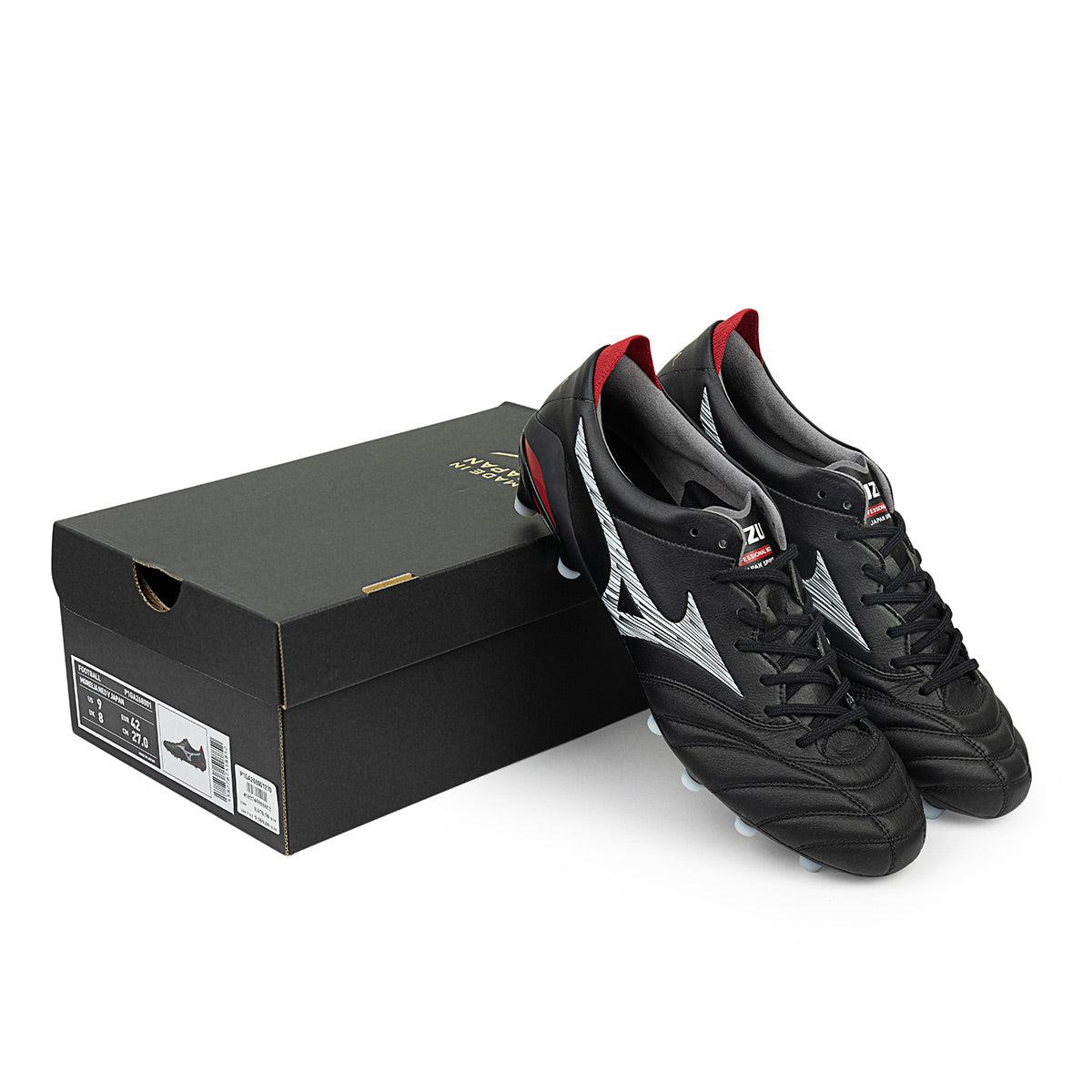 MIZUNO MORELIA NEO V JAPAN FG - BLACK/WHITE/CHINESE RED