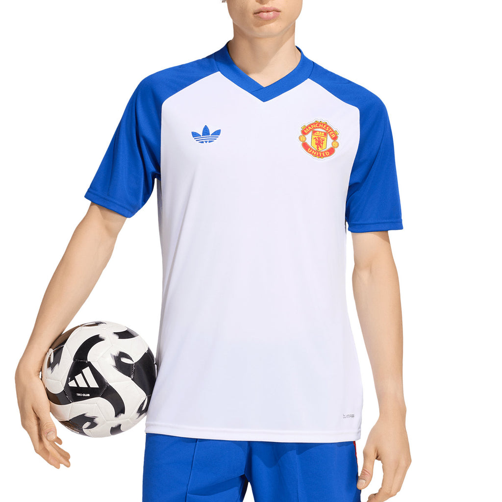 ADIDAS MANCHESTER UNITED 2026/2027 PRE SHIRT - WHITE/TEAM ROYAL BLUE