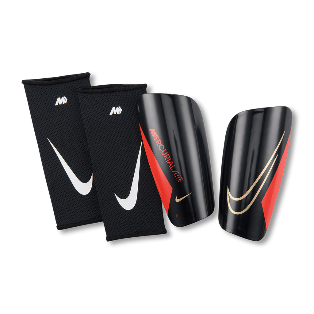 NIKE MERCURIAL LITE SHIN GUARDS - BLACK/BRIGHT CRIMSON/BLUR
