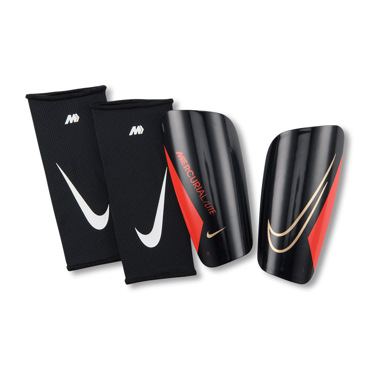 NIKE MERCURIAL LITE SHIN GUARDS - BLACK/BRIGHT CRIMSON/BLUR