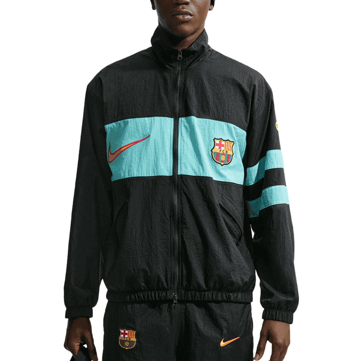 NIKE BARCELONA 2026/2027 THIRD REPEL I96 TRACK JACKET - BLACK/GREEN FROST/UNIVERSITY GOLD
