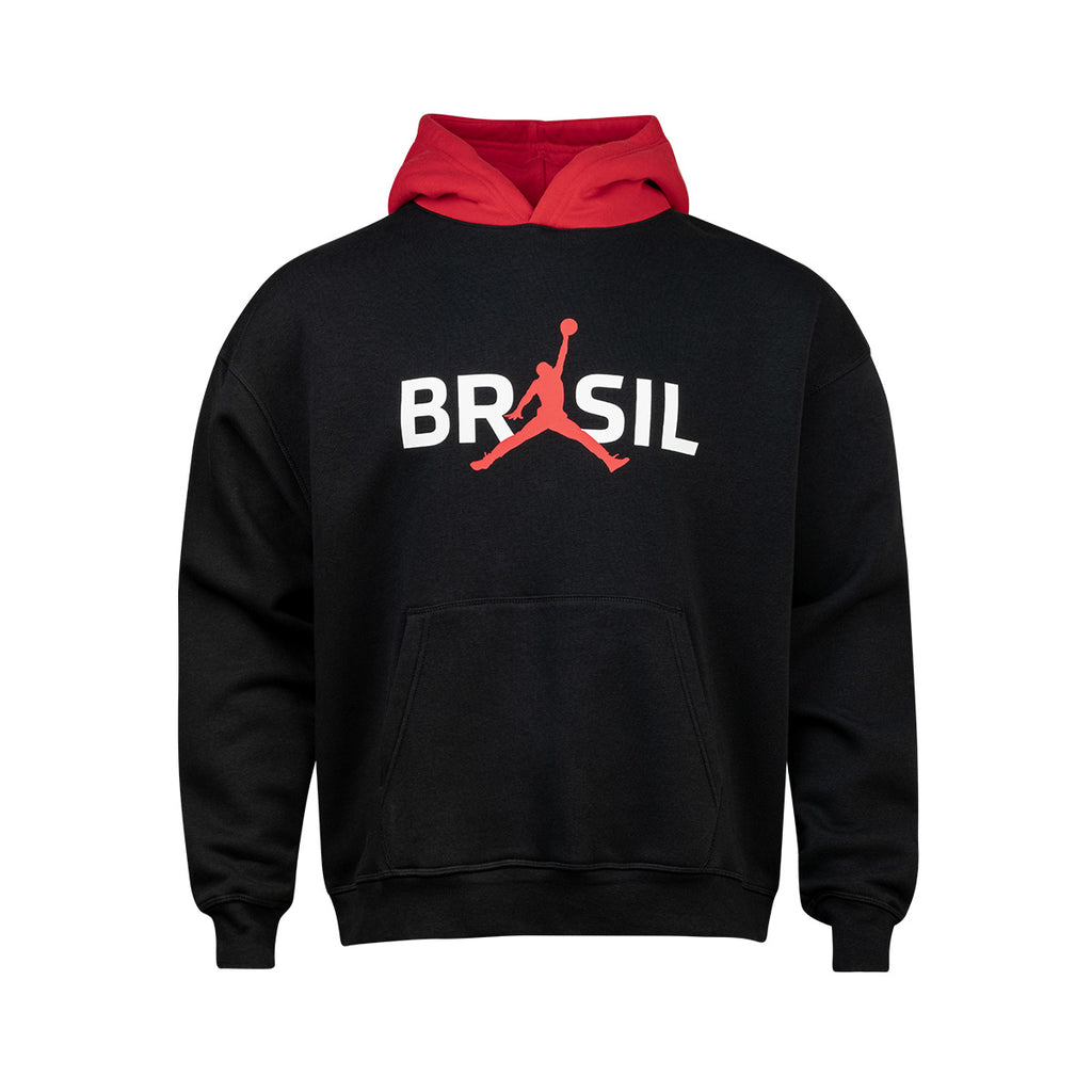 NIKE BRAZIL JORDAN P6 BROOKLYN FLEECE PO HOODIE - BLACK/UNIVERSITY RED