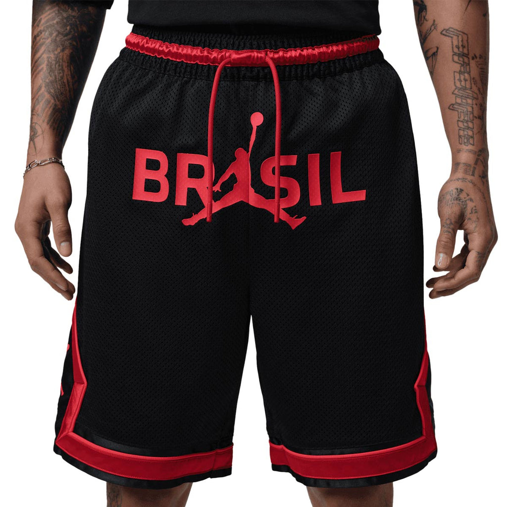 NIKE BRAZIL JORDAN P6 MESH DIAMOND SHORTS - BLACK/UNIVERSITY RED