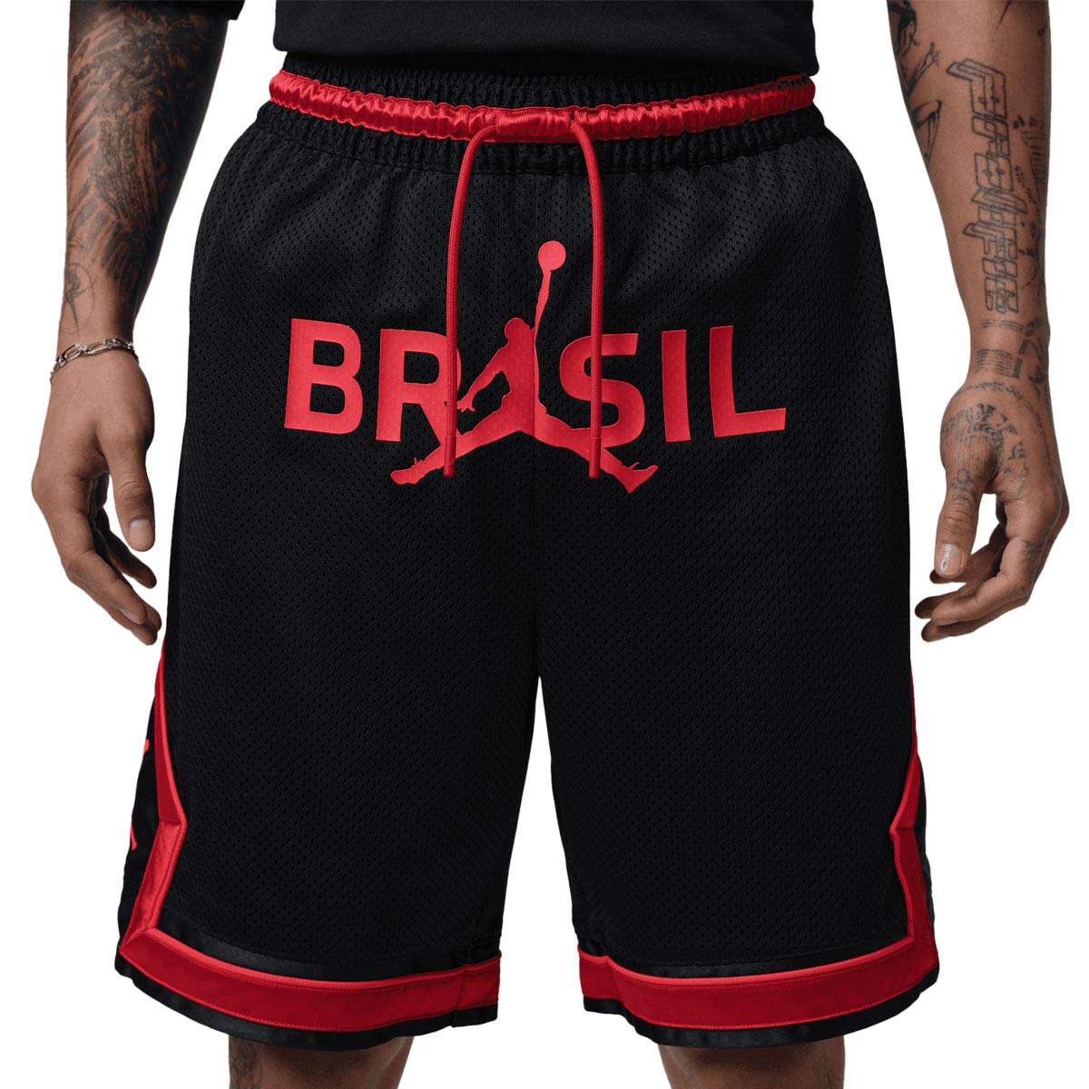 NIKE BRAZIL JORDAN P6 MESH DIAMOND SHORTS - BLACK/UNIVERSITY RED