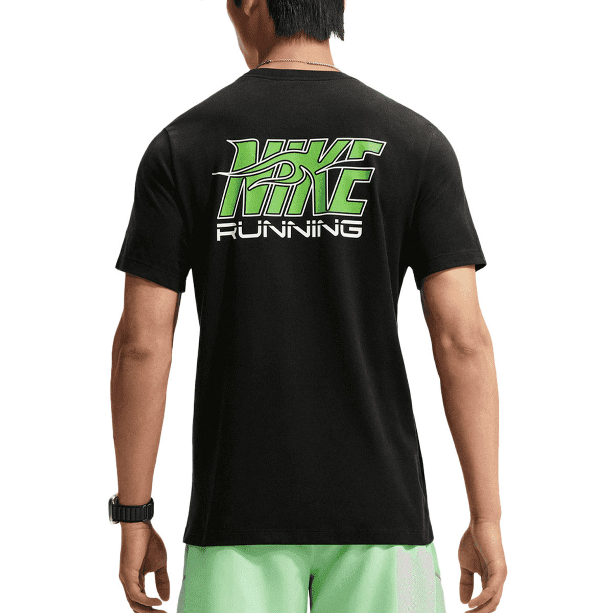 NIKE MEN DRI FIT STRIDE PRNT TEE - BLACK/MEANGREEN/WHITE