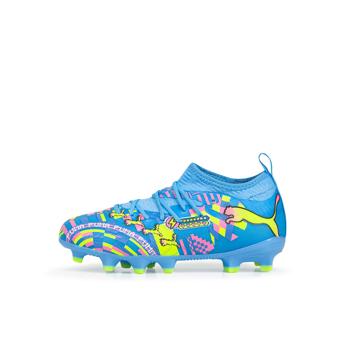PUMA FUTURE 9 MATCH ADVANCED LEVEL FG/AG JR - PUMA WHITE/BLUE GLIMMER/PINK GLIMMER/YELLOW ALERT