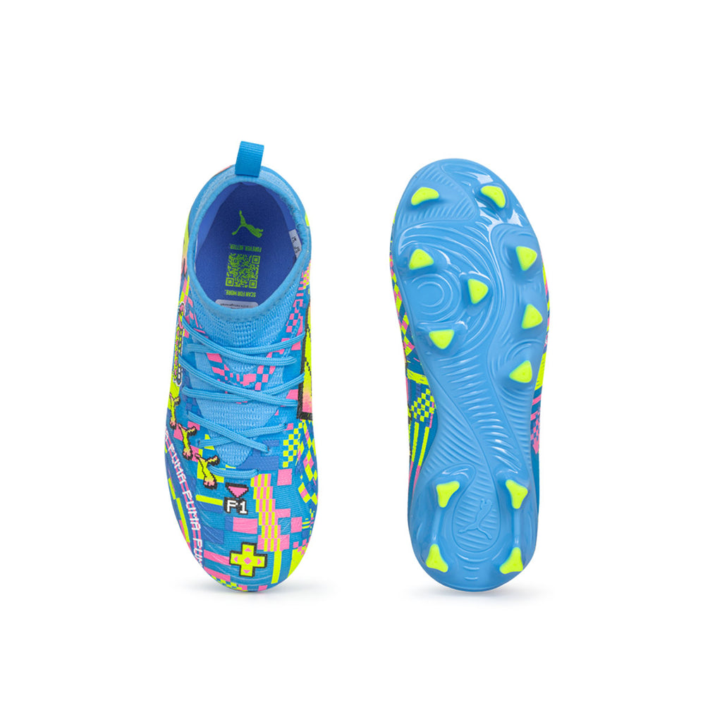 PUMA FUTURE 9 MATCH ADVANCED LEVEL FG/AG JR - PUMA WHITE/BLUE GLIMMER/PINK GLIMMER/YELLOW ALERT