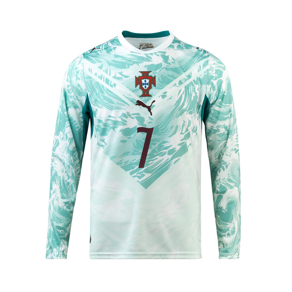 PUMA PORTUGAL 2026 AWAY REPLICA LONG SLEEVE JERSEY RONALDO#7 - PUMA WHITE/GREEN LAGOON