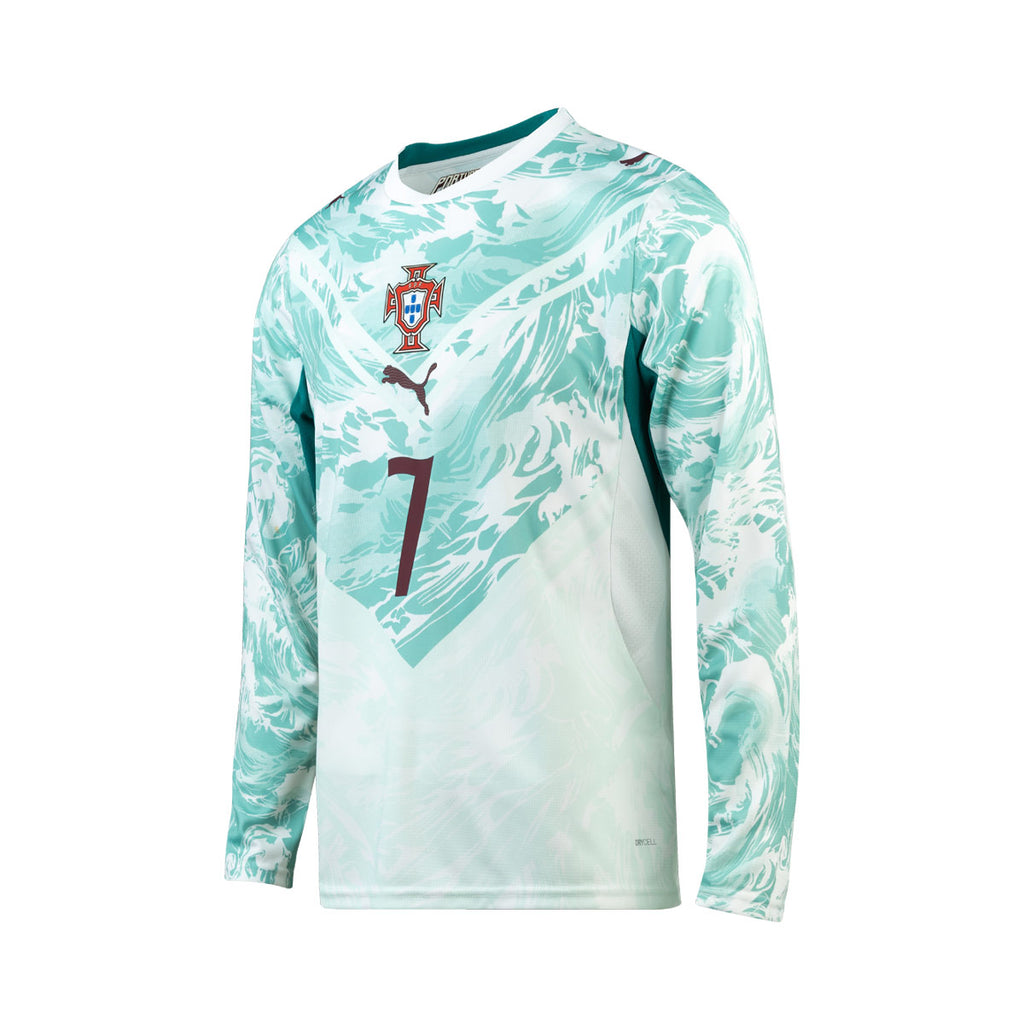 PUMA PORTUGAL 2026 AWAY REPLICA LONG SLEEVE JERSEY RONALDO#7 - PUMA WHITE/GREEN LAGOON