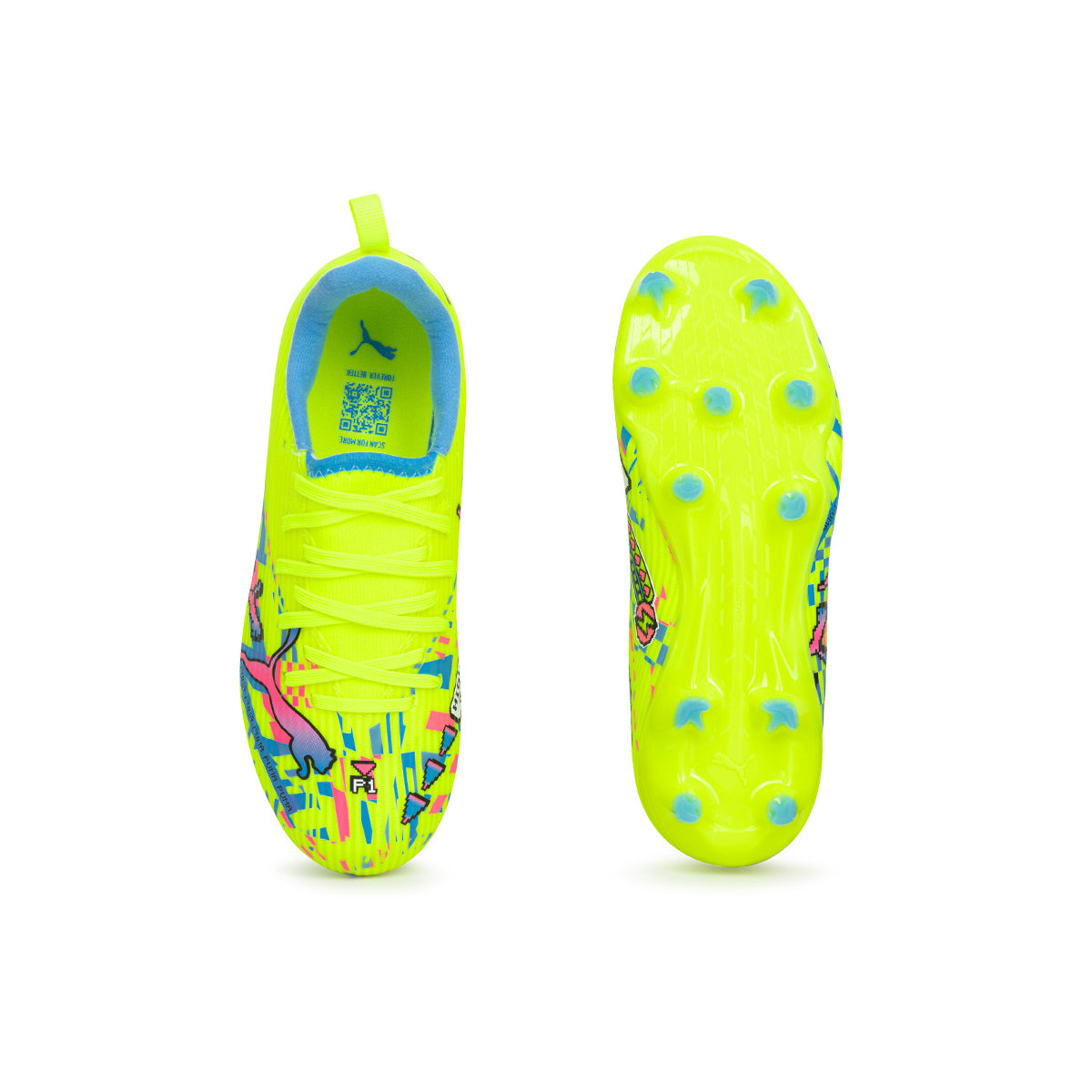 PUMA ULTRA 7 MATCH ADVANCED LEVEL FG/AG JR - PUMA WHITE/BLUE GLIMMER/PINK GLIMMER/YELLOW ALERT