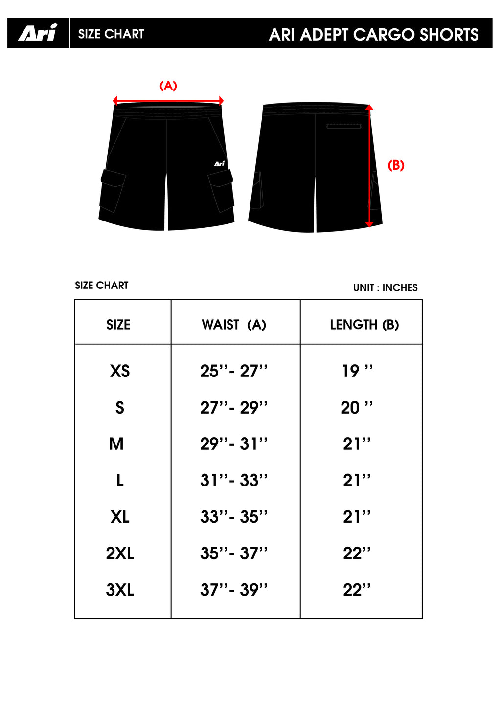 ARI ADEPT CARGO SHORTS - BLACK/WHITE/BLACK