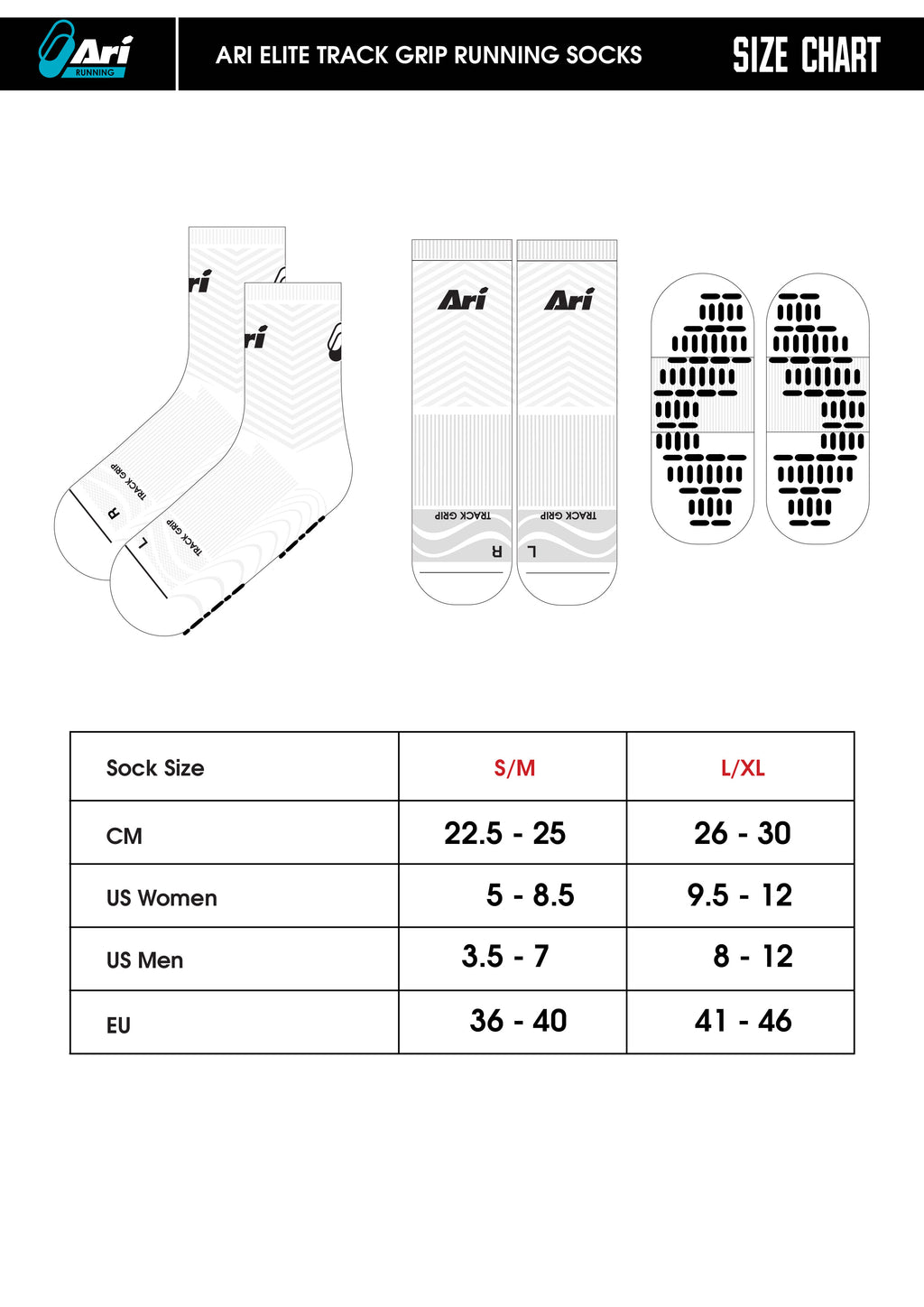 ARI ELITE TRACK GRIP RUNNING SOCKS - WHITE/BLACK/WHITE