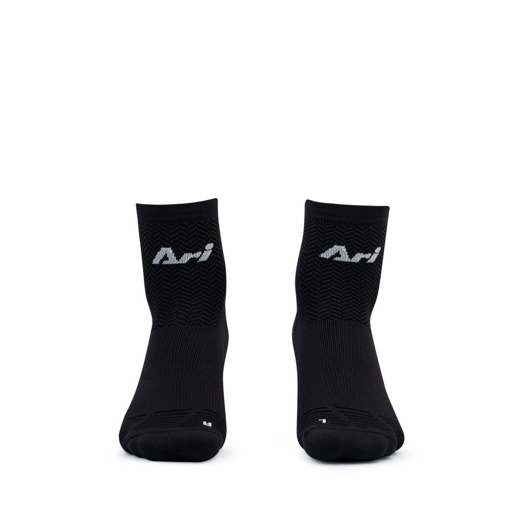 Ari Adept Terry Running Qtr Socks Black White Black