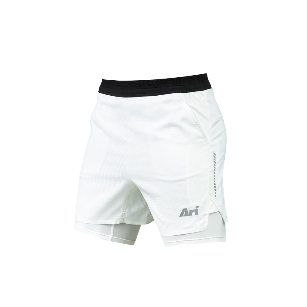 Ari Men Breathe 2in1 V3 Running Shorts 3 Inches White White Silver