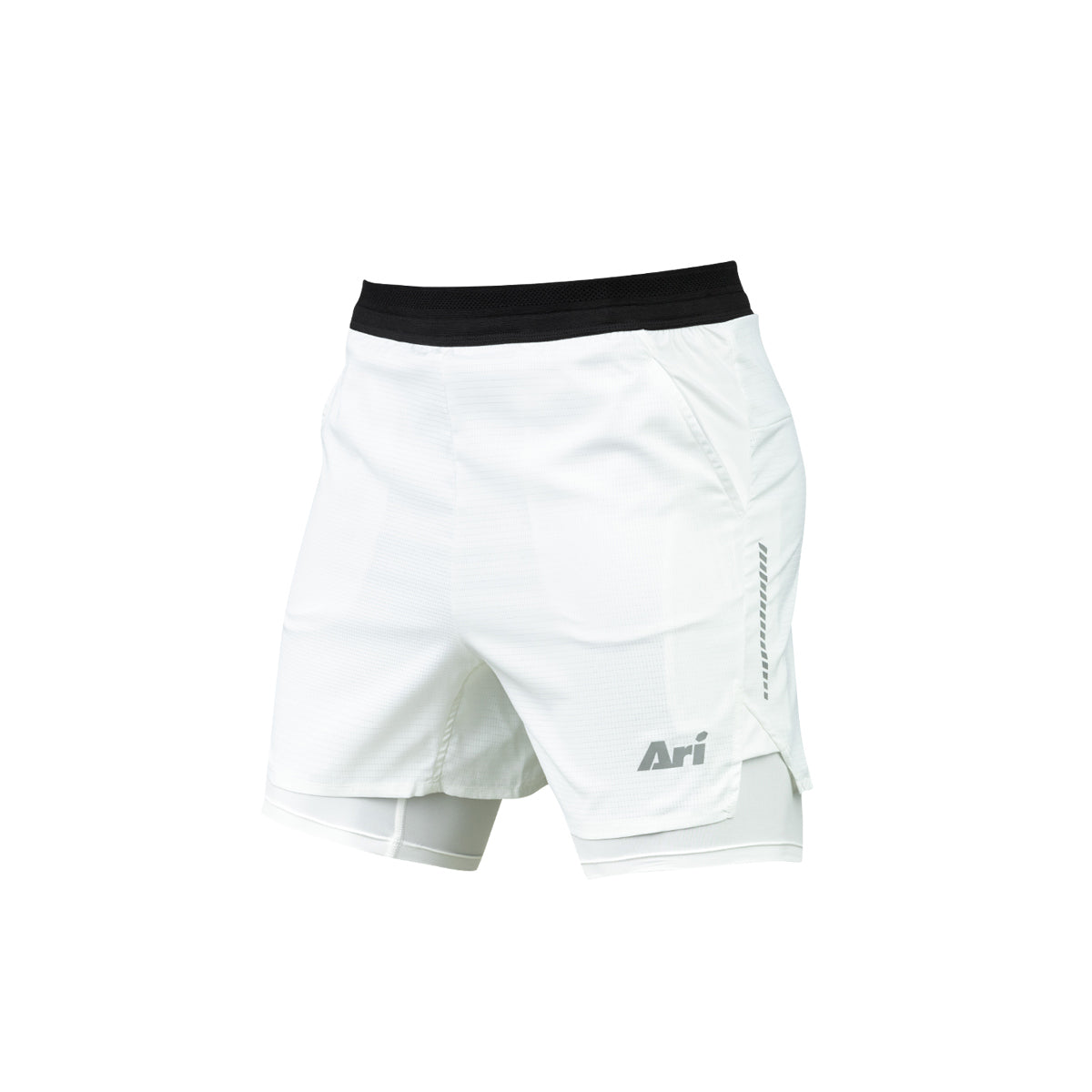 Ari Men Breathe 2in1 V3 Running Shorts 3 Inches White White Silver