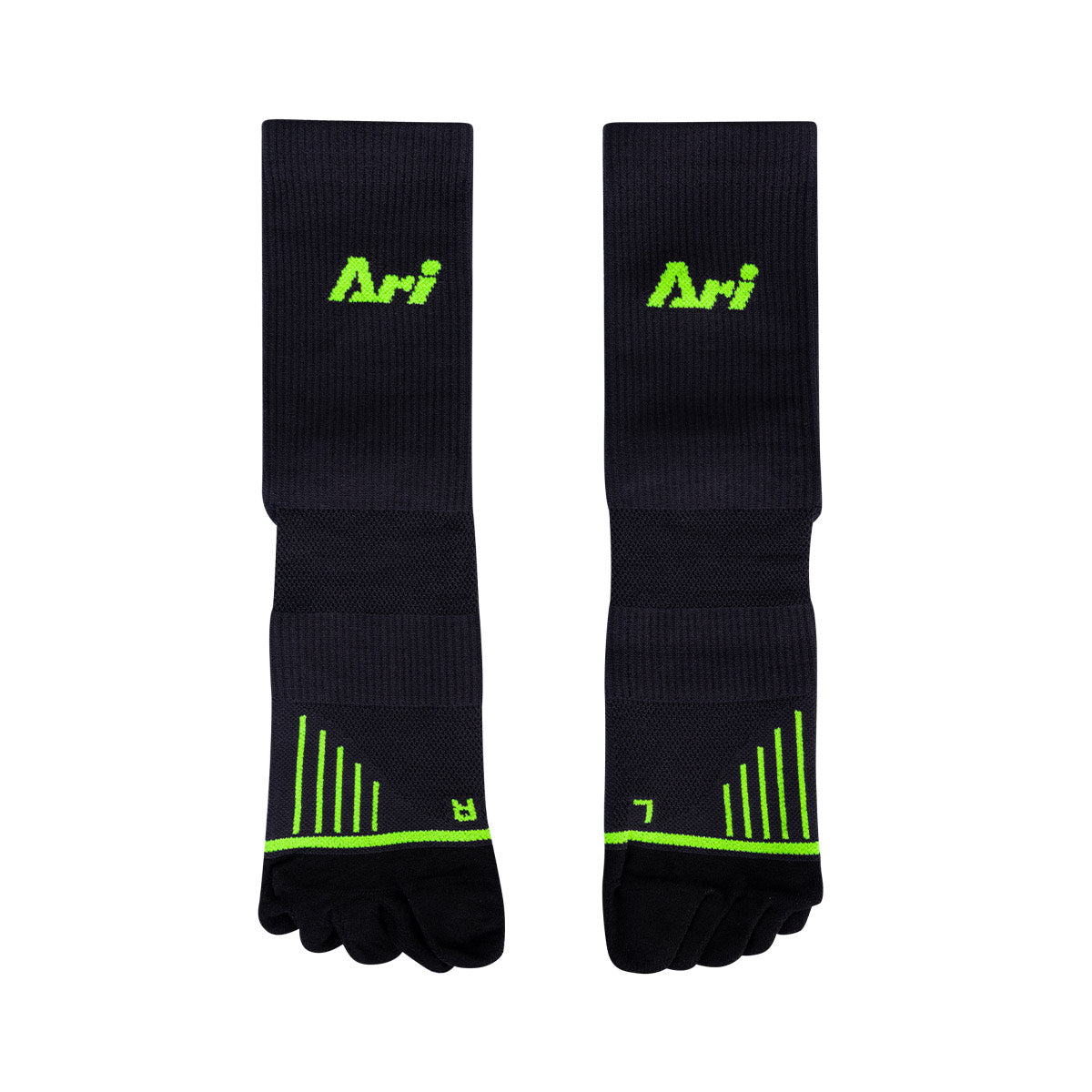 Ari Adept Dynamic Five Fingers Qtr Running Socks Black Green Black
