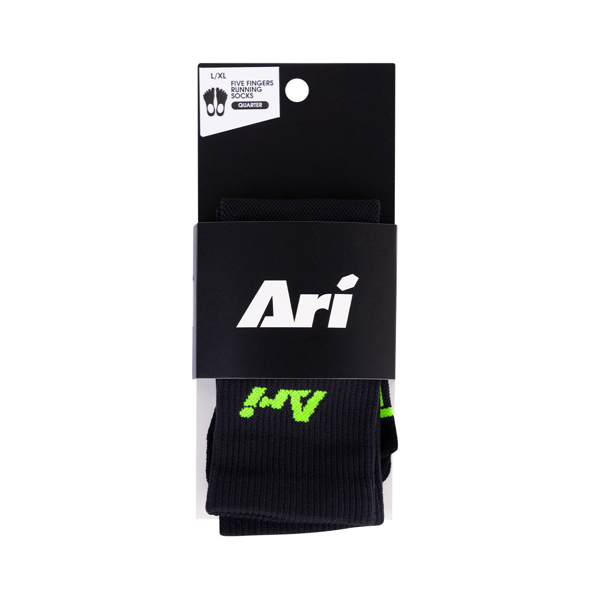 Ari Adept Dynamic Five Fingers Qtr Running Socks Black Green Black