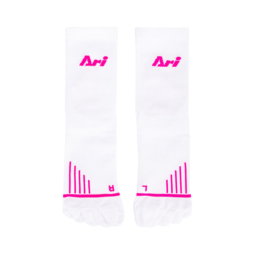 Ari Adept Dynamic Five Fingers Qtr Running Socks White Pink White